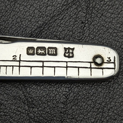 1904年 英国アンティーク 純銀ハンドル 折りたたみミニナイフ 物差し付き